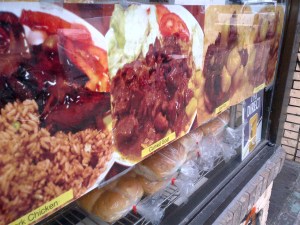 Jerk chicken, curried goat & goat roti